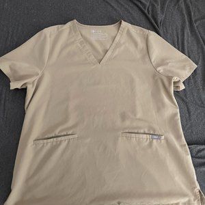 Figs Casma Three Pocket Scrub Top in Sandstone/Khaki